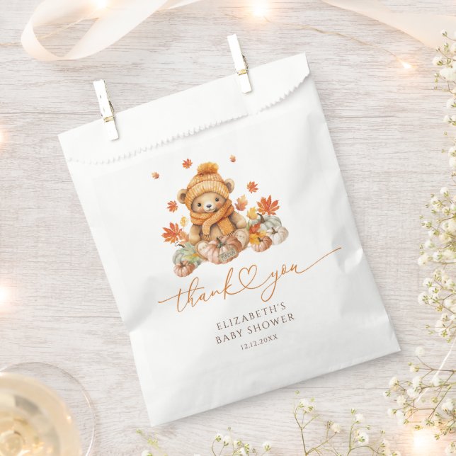 Fall Teddy Bear Pumpkin Baby Shower Favour Bags (Clipped)