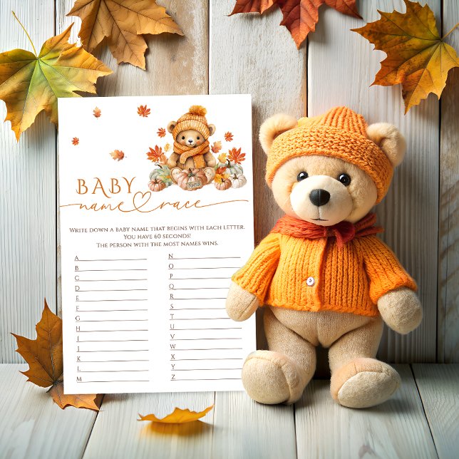 Fall Teddy Bear Pumpkin Name Race Baby Shower Game (Creator Uploaded)