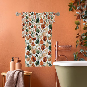 Fall terra cotta and sage leaves pattern bath towel set