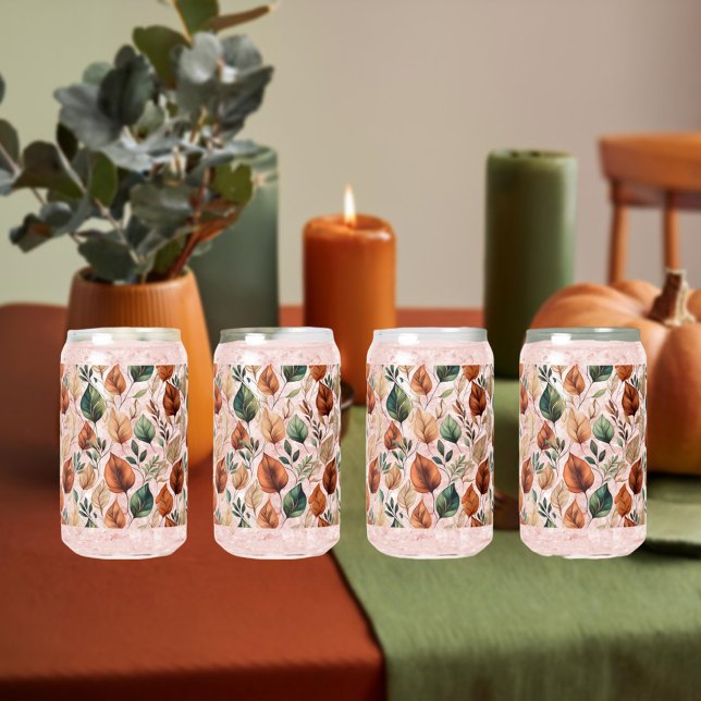 Fall terra cotta and sage leaves pattern can glass (Creator Uploaded)