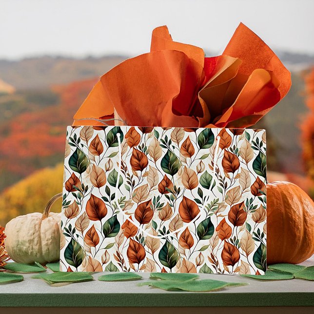 Fall terra cotta and sage leaves pattern large gift bag (Creator Uploaded)