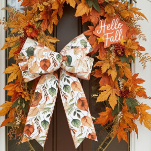 Fall terra cotta and sage leaves pattern satin ribbon