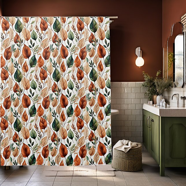 Fall terra cotta and sage leaves pattern shower curtain (Creator Uploaded)