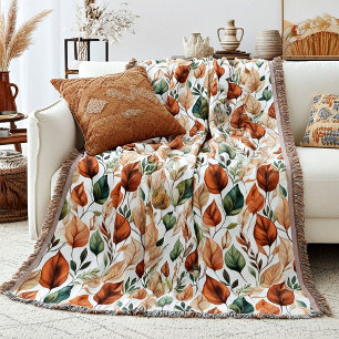 Fall terra cotta and sage leaves pattern throw blanket