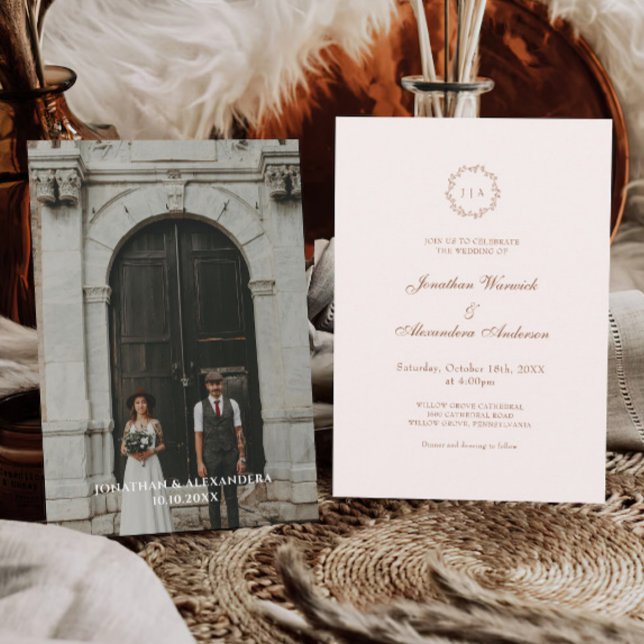 Fall Terracotta and Cream Photo Wedding Invitation (Creator Uploaded)