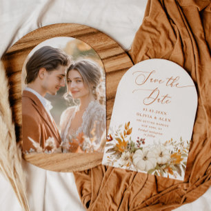 Fall terracotta Arch Modern Photo Save the Date Invitation