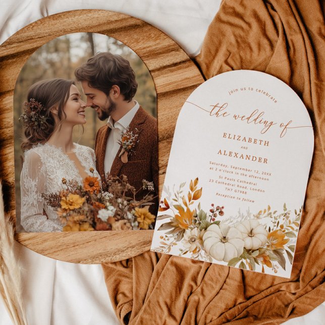 Fall terracotta Arch Modern Photo Wedding Invitation (Creator Uploaded)