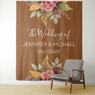 Fall Terracotta Autumn Boho Floral Wedding Tapestry