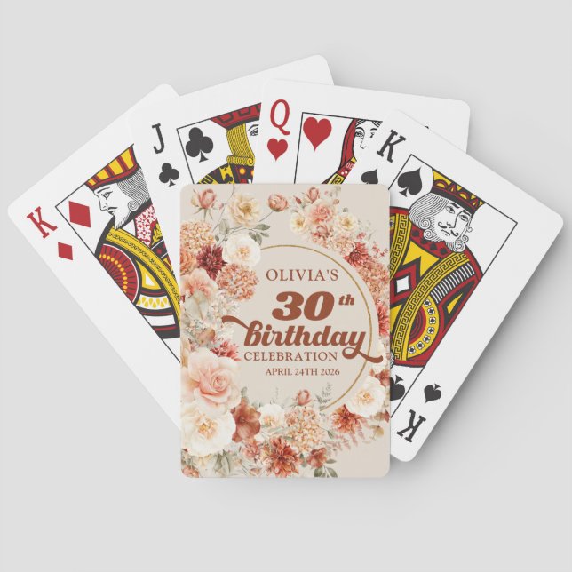 Fall terracotta blush burgundy boho 30th birthday  playing cards (Back)