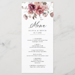 Fall Terracotta Burgundy Earthy Floral Wedding  Menu