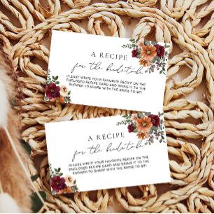 Fall Terracotta Burgundy Floral Bridal Recipe Enclosure Card