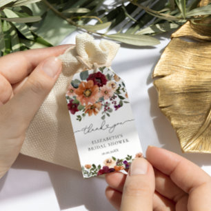 Fall Terracotta Burgundy Floral Bridal Shower Gift Tags