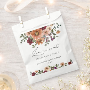 Fall Terracotta Burgundy Floral Love is Sweet  Favour Bags