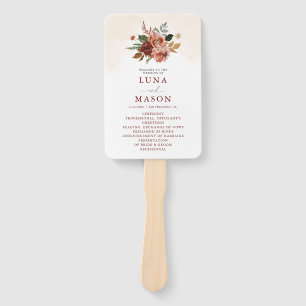 Fall Terracotta Burgundy Floral Wedding Program Hand Fan
