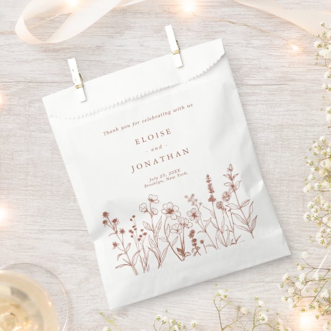 Fall Terracotta Burnt Orange Wildflower Wedding  Favour Bags (Clipped)