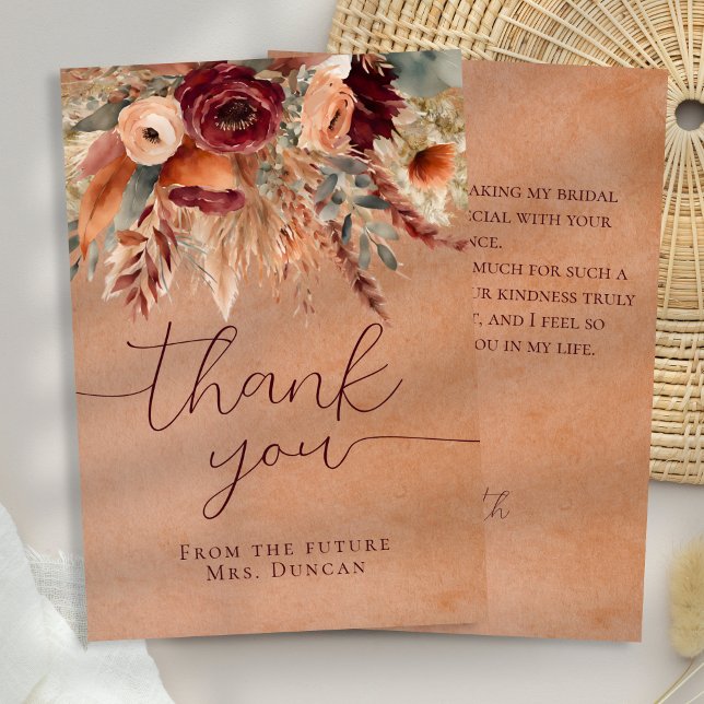 Fall Terracotta Dry Florals Pampas Grass Thank You Card (Creator Uploaded)