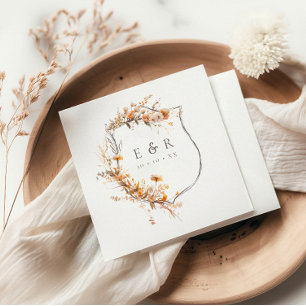 Fall Terracotta Floral Crest Monogram Wedding Napkin