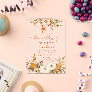 Fall terracotta floral elegant wedding acrylic invitations