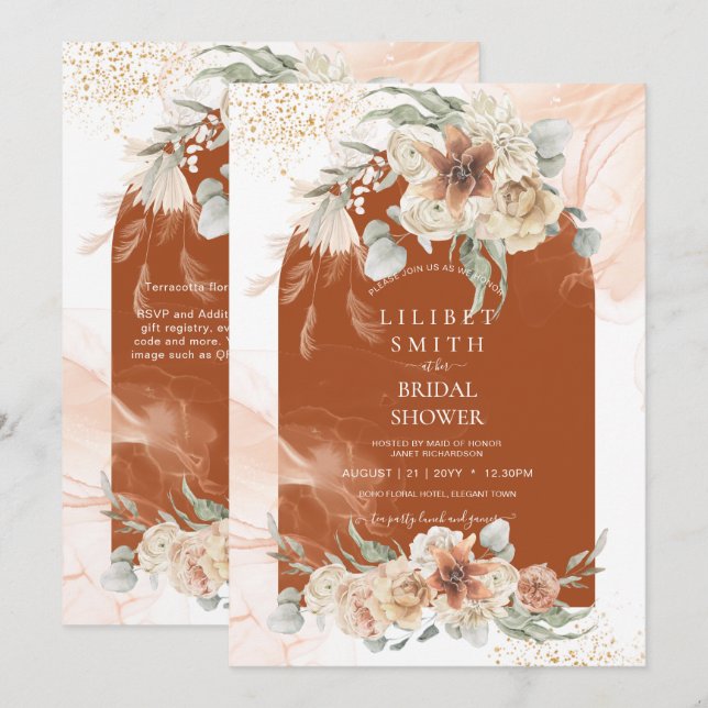 Fall Terracotta Floral Pampas Grass BRIDAL SHOWER (Front/Back)