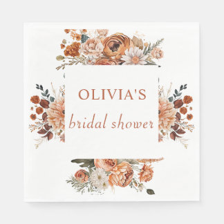Fall Terracotta floral rustic Bridal Shower Paper  Napkin