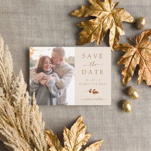 Fall Terracotta Leaves Photo Save The Date Announcement Postcard