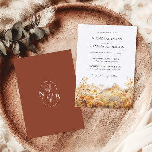 Fall Terracotta Mountain Wildflower Rustic Wedding Invitation