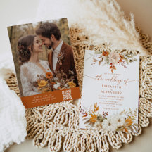 Fall terracotta Photo elegant QR code wedding