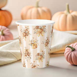 Fall Terracotta Pumpkin Floral Bow Baby Shower Paper Cups