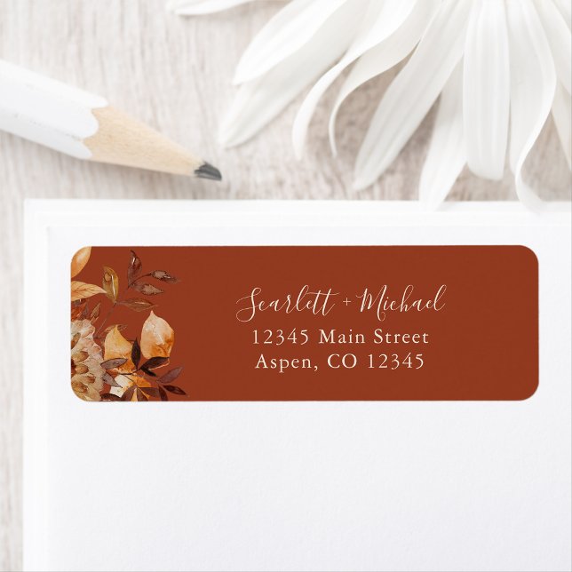 Fall Terracotta Return Address Label (Elegant Fall Terracotta Floral Return Address Label by Painted Paperie
)