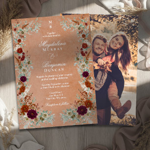Fall Terracotta Rust Sage Florals Photo Wedding