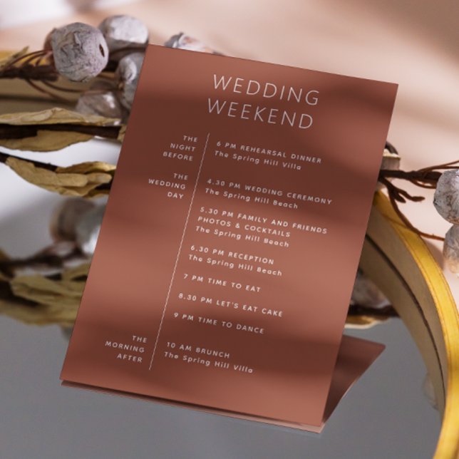 Fall Terracotta Weekend Itinerary. Wedding Welcome Invitation (Creator Uploaded)