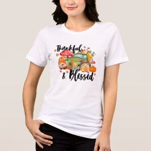 Fall Thankful & Blessed Autumn Tri-Blend Shirt