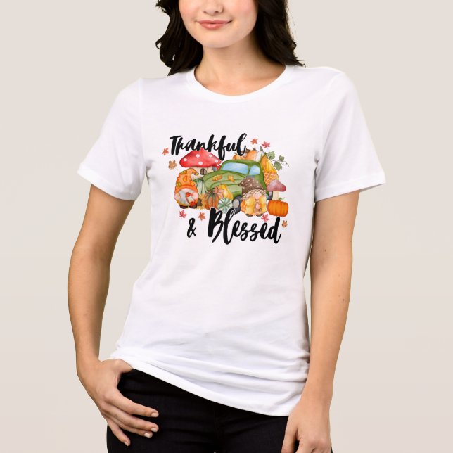 Fall Thankful & Blessed Autumn  Tri-Blend Shirt (Front)