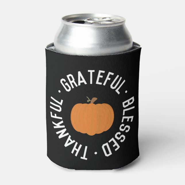 Fall Thankful grateful blessed Pumpkin autumn Can Cooler (Can Front)