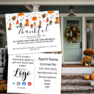 Fall Thankful Real Estate Referrals Autumn Announcement Postcard