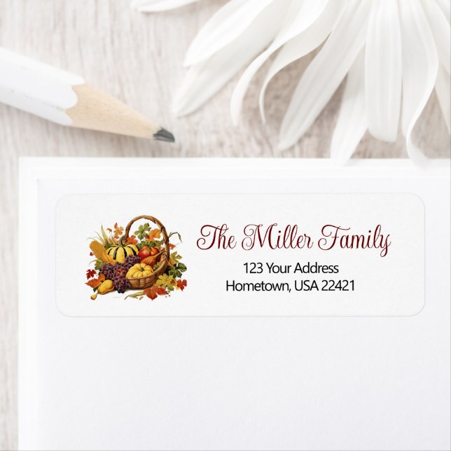 Fall Thanksgiving Basket Return Address Label (Insitu)