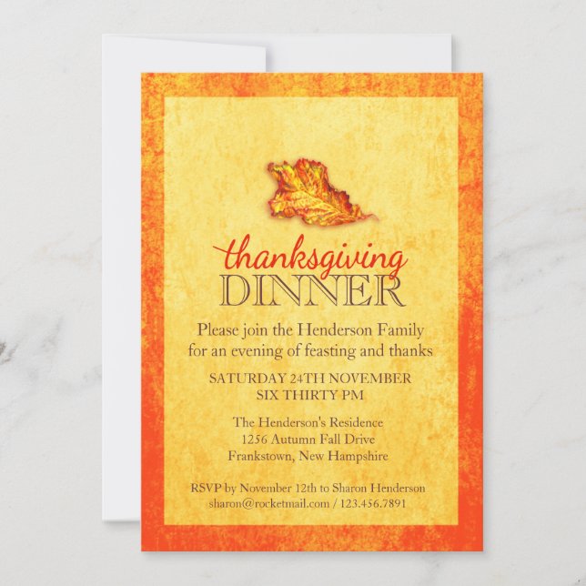 Fall Thanksgiving Dinner invitation (Front)