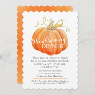 Fall thanksgiving dinner invite watercolor pumpkin
