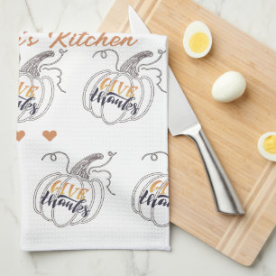 Fall Thanksgiving Elegant Minimalist Pumpkin Tea Towel