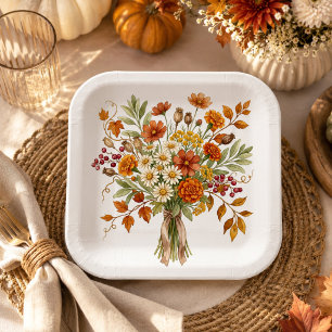 Fall Thanksgiving Gatherings Autumn Floral Paper Plate