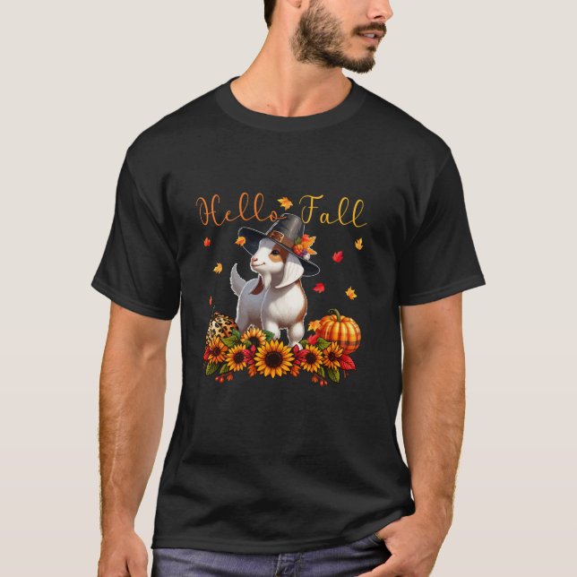 Fall Thanksgiving Goat Costume Autumn Leopard Pump T-Shirt (Front)