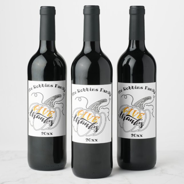 Fall Thanksgiving Minimalist Elegant Pumpkin Wine Label (Bottles)