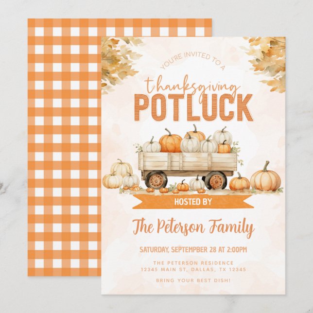 Fall Thanksgiving Potluck Dinner Party Invitation (Front/Back)