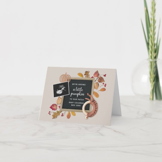 Fall Thanksgiving Pumpkin Baby Pregnancy Birth Ann Announcement (Front)
