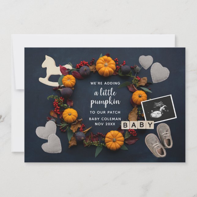 Fall Thanksgiving Pumpkin Pregnancy Reveal Baby Announcement (Front)