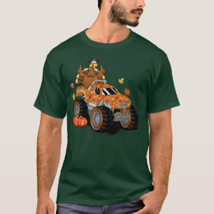 Fall Thanksgiving Pumpkin Turkey Monster Truck Boy T-Shirt