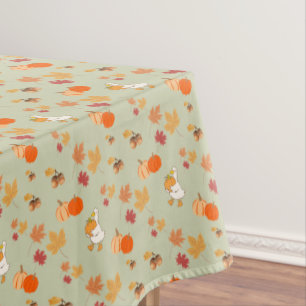 Fall Thanksgiving Pumpkins Goose Orange Sage Green Tablecloth