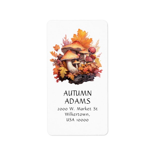 FALL THEME AUTUMN COLORS MUSHROOM LABEL (Front)