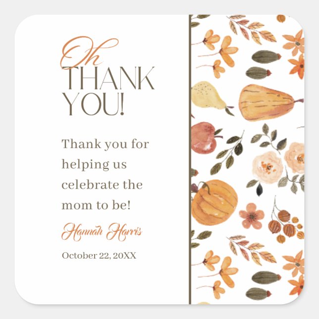 Fall Theme Baby Shower Thank You Sticker (Front)