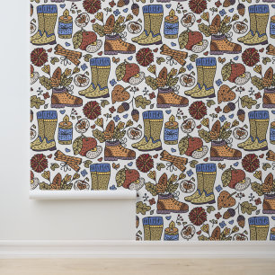 Fall Theme Country Look Boots Apples Cinnamon Wallpaper